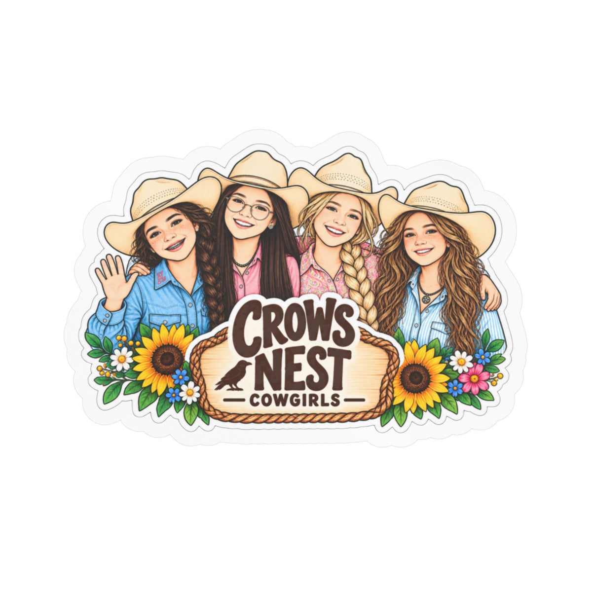 CN Cowgirl Sticker — Custom Name Kiss-Cut Vinyl Decal All-Four