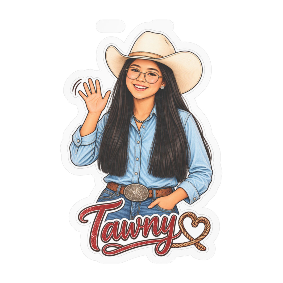 CN Cowgirl Sticker — Custom Name Kiss-Cut Vinyl Decal Tawny