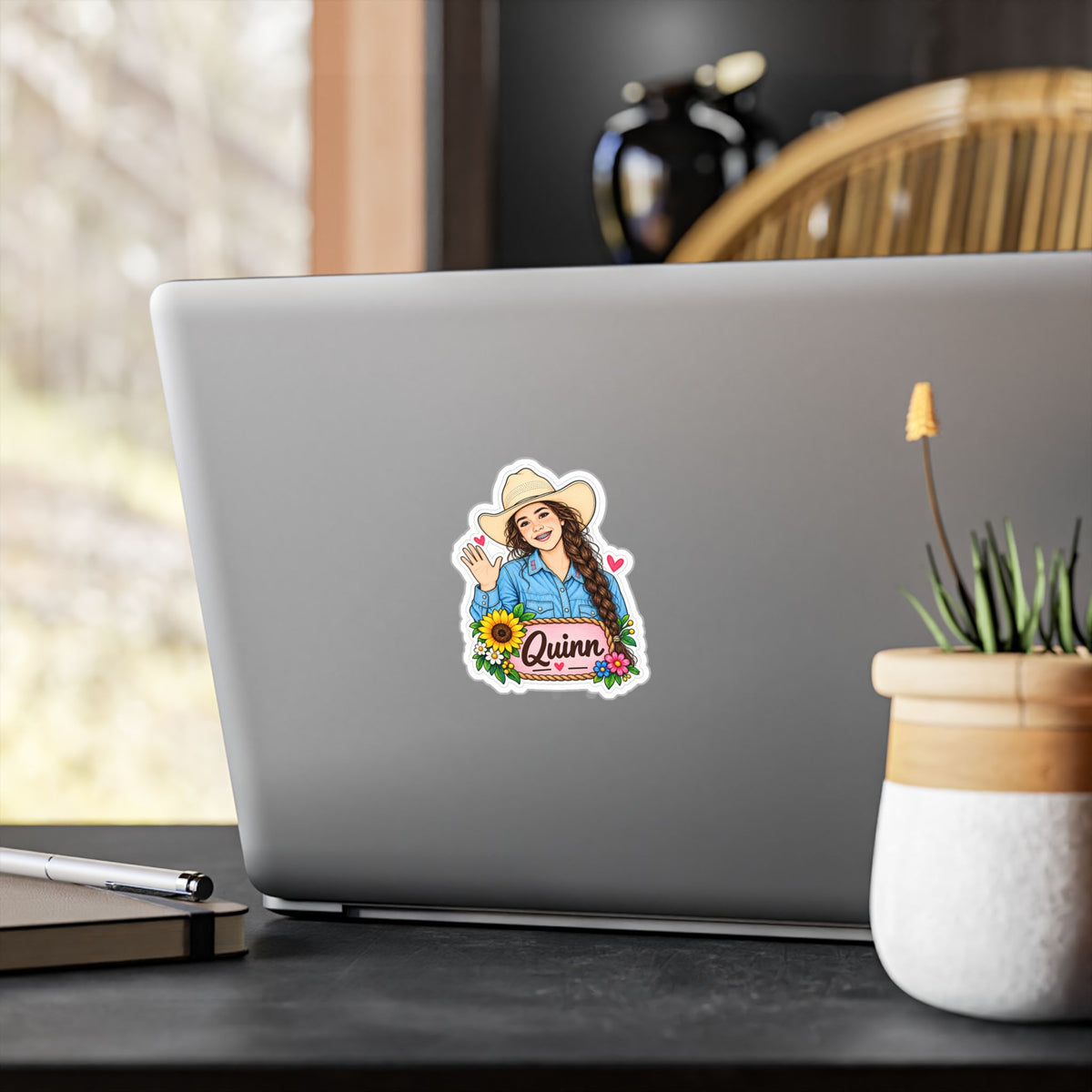 CN Cowgirl Sticker — Custom Name Kiss-Cut Vinyl Decal Quinn