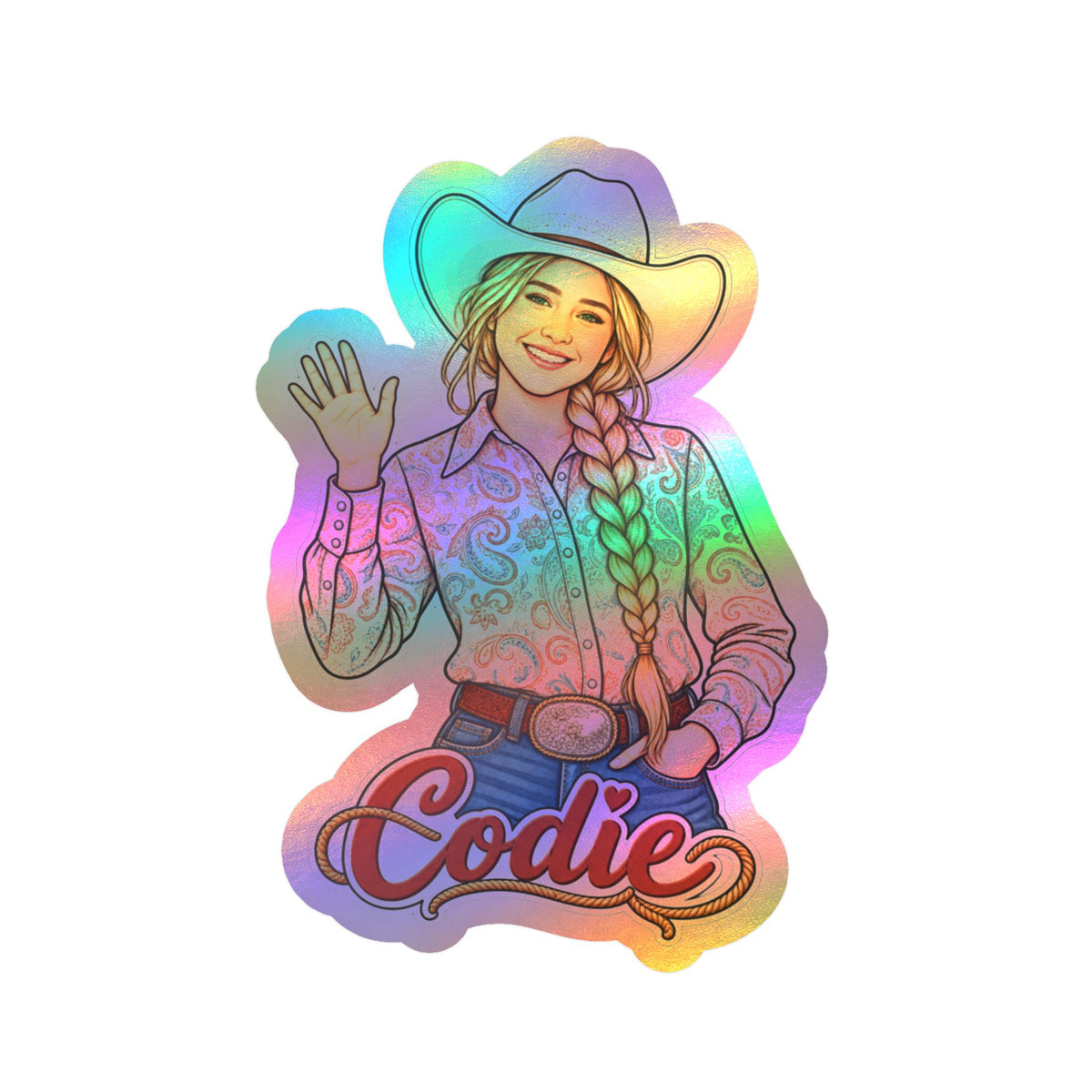 CN Cowgirl Sticker — Custom Name Kiss-Cut Vinyl Decal Codie