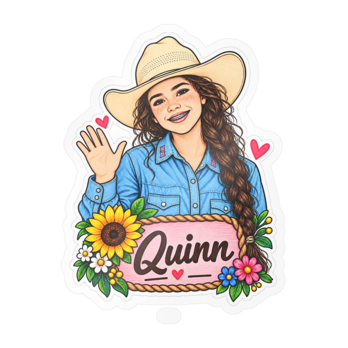 CN Cowgirl Sticker — Custom Name Kiss-Cut Vinyl Decal Quinn