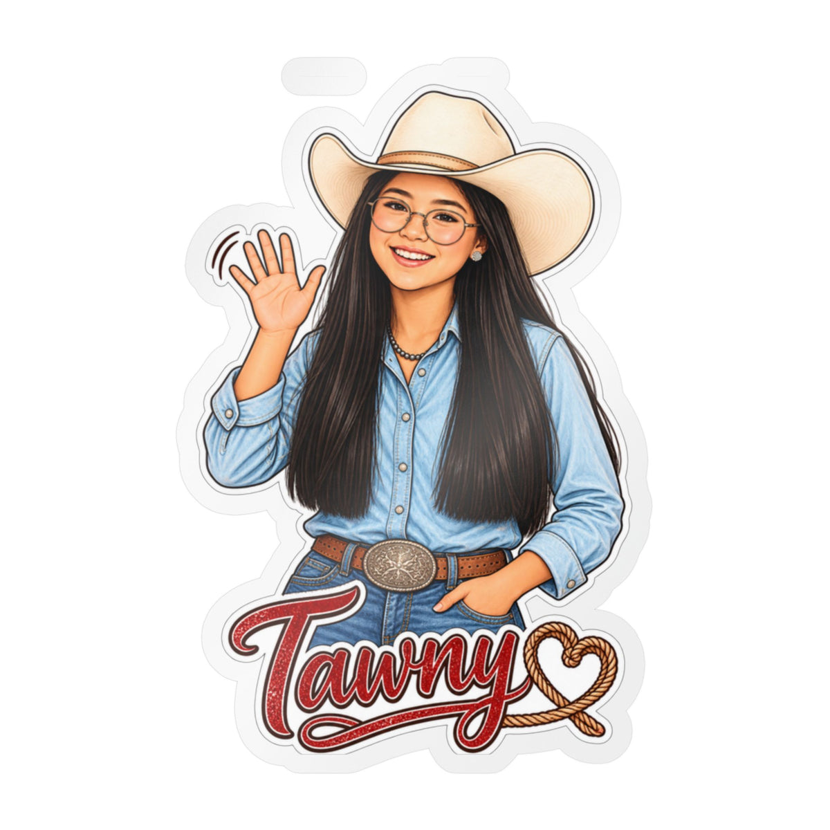 CN Cowgirl Sticker — Custom Name Kiss-Cut Vinyl Decal Tawny