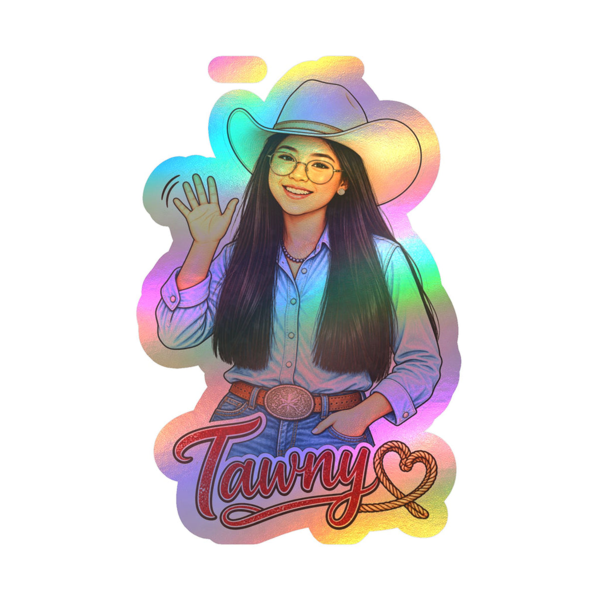 CN Cowgirl Sticker — Custom Name Kiss-Cut Vinyl Decal Tawny
