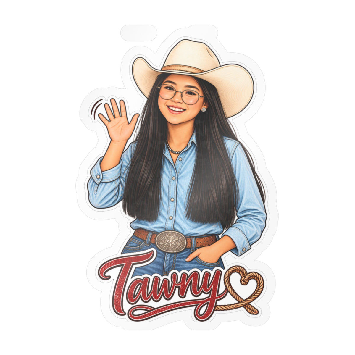 CN Cowgirl Sticker — Custom Name Kiss-Cut Vinyl Decal Tawny