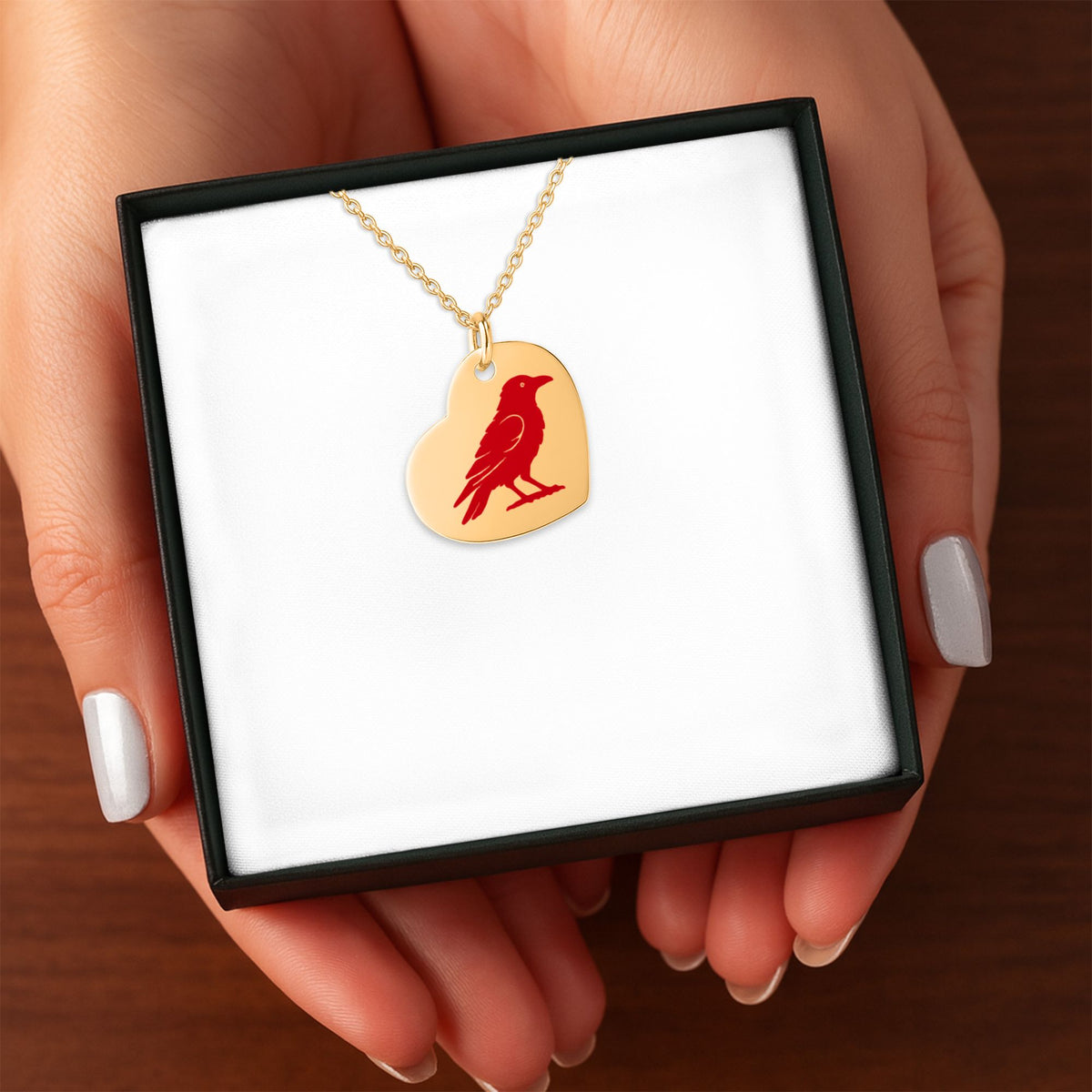 Crows Nest Cowgirls Engraved Crow Heart Charm Necklace