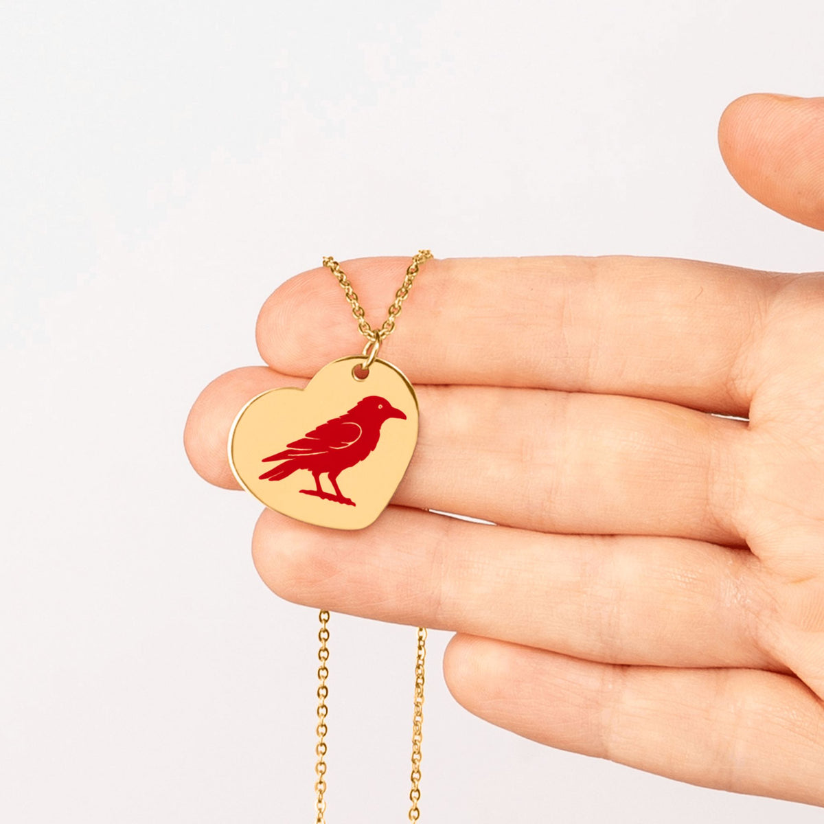 Crows Nest Cowgirls Engraved Crow Heart Charm Necklace