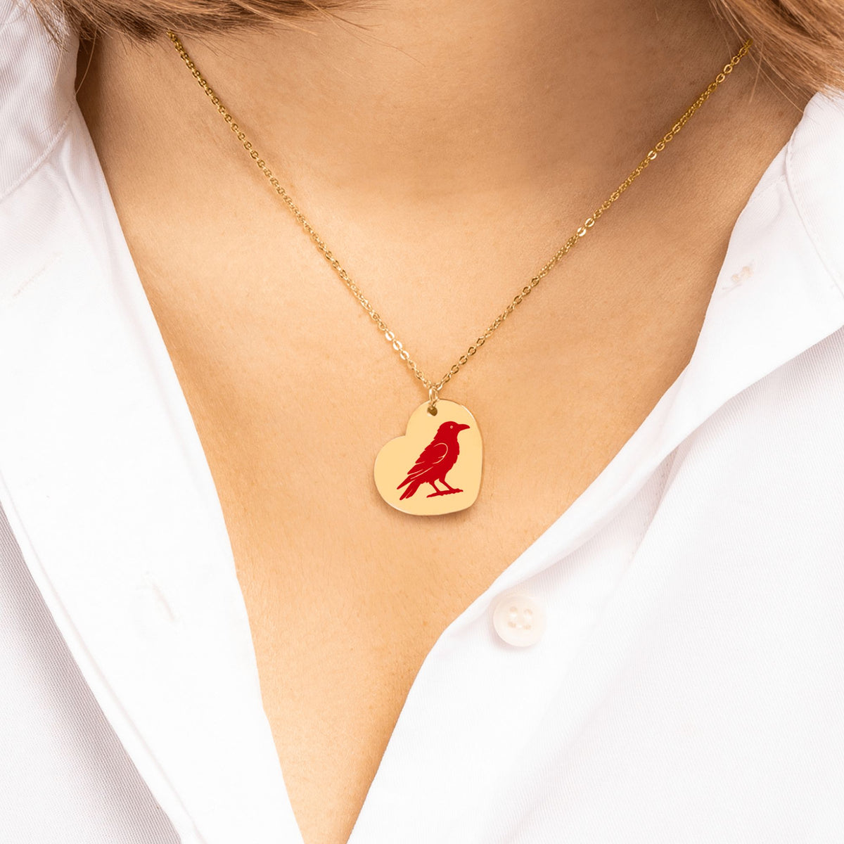Crows Nest Cowgirls Engraved Crow Heart Charm Necklace